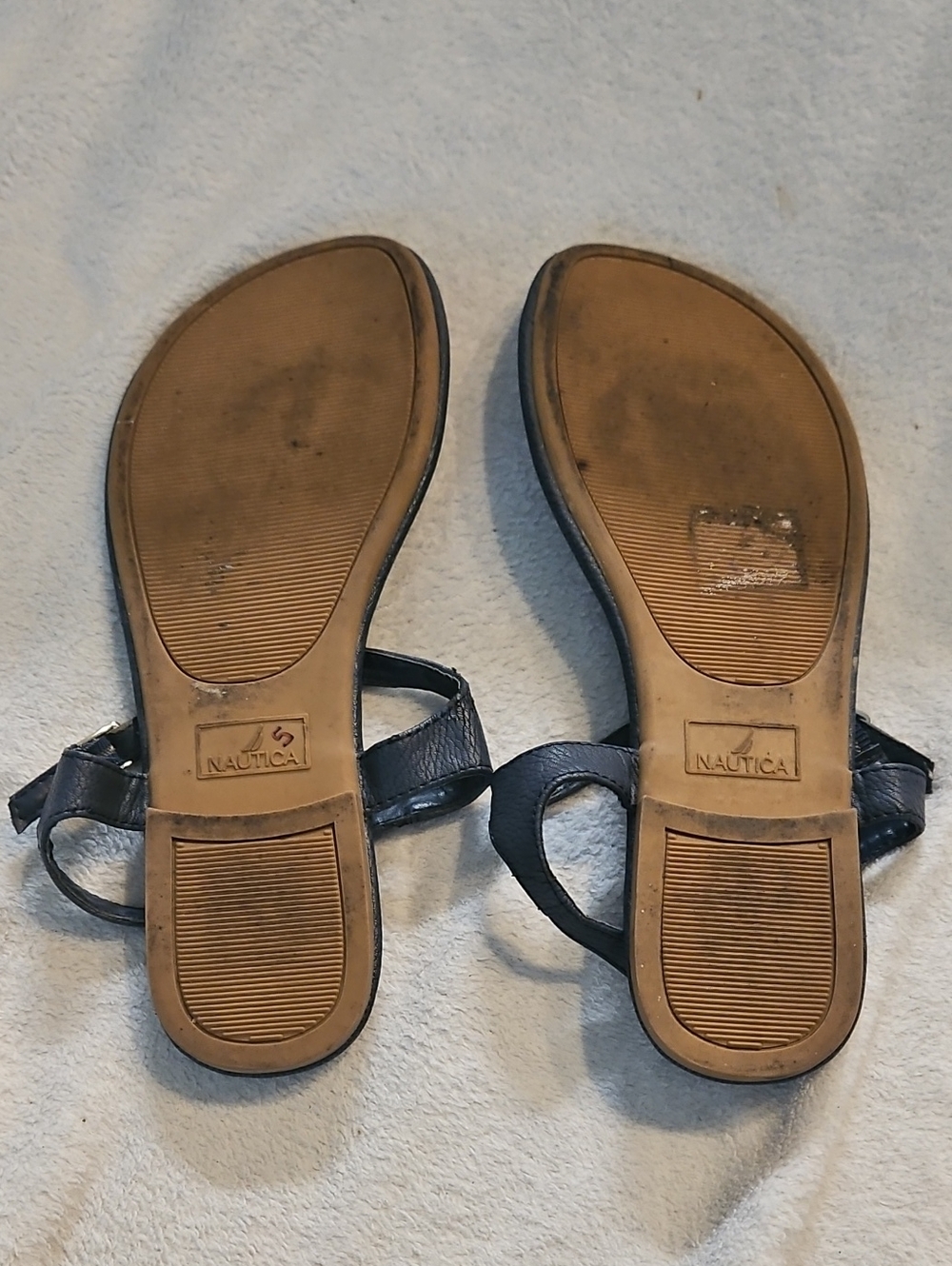 Womens Nautica Navy Pebble Faux Leather T-Strap Adjustable Ankle Strap Sandals - Picture 6 of 7